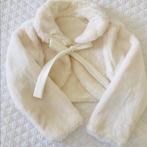 Ivory Off-White Faux Fur Cropped Jacket Winter Formal Holiday 7